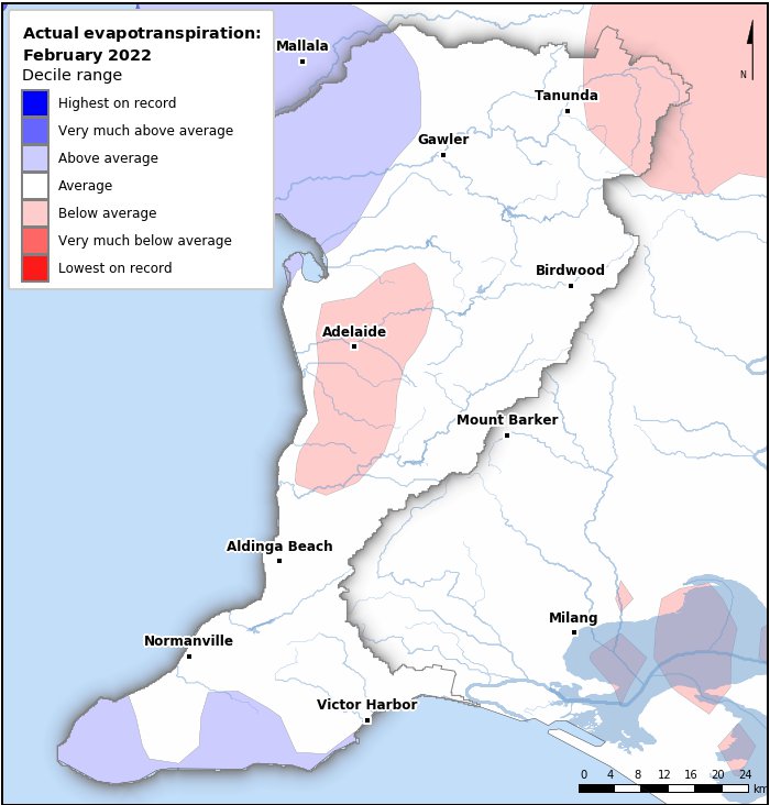 Actual evapotranspiration deciles: February 2022