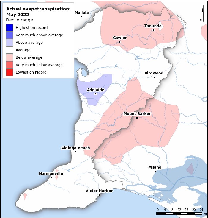 Actual evapotranspiration deciles: May 2022