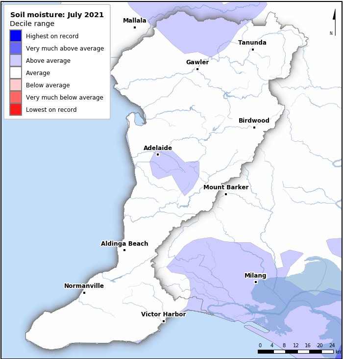 Soil moisture deciles: July 2021