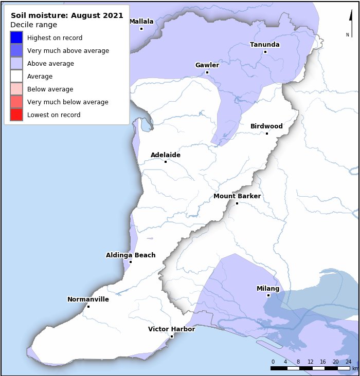 Soil moisture deciles: August 2021
