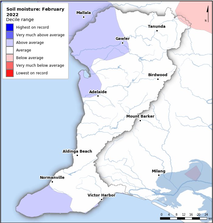 Soil moisture deciles: February 2022