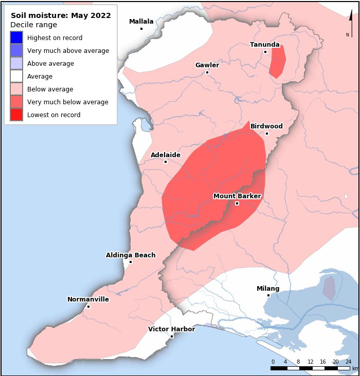 Soil moisture deciles: May 2022