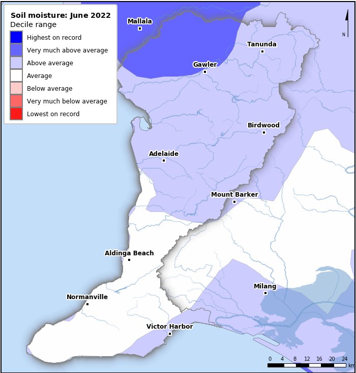 Soil moisture deciles: June 2022