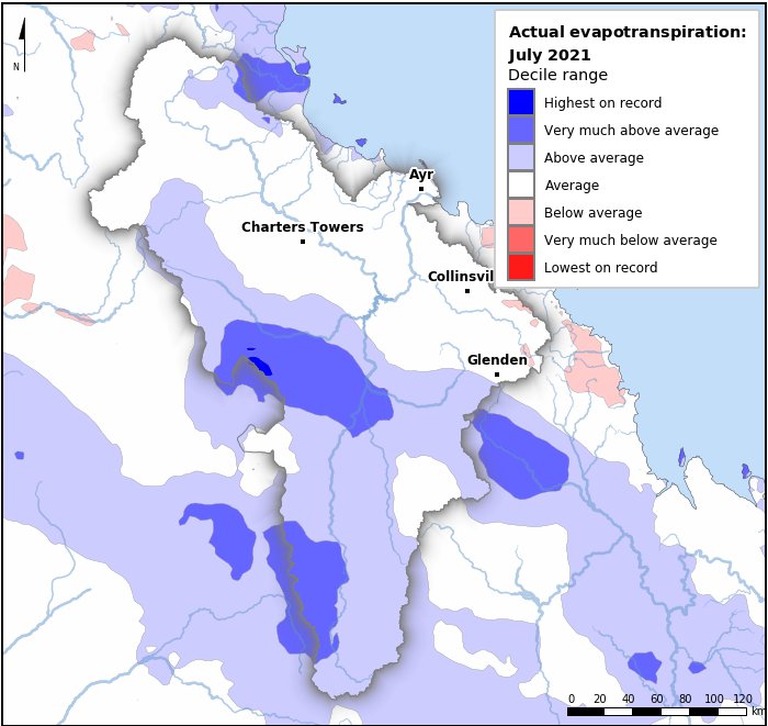 Actual evapotranspiration deciles: July 2021