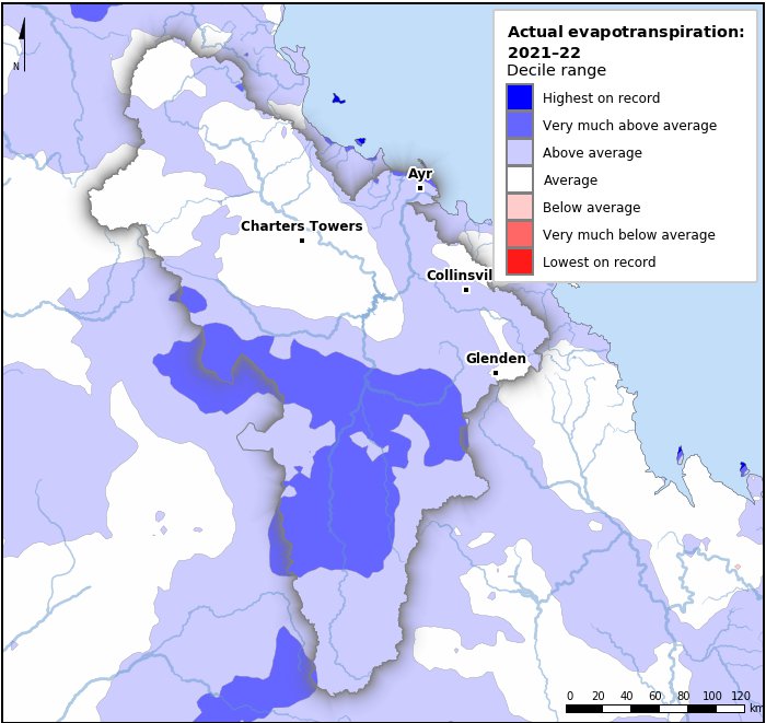 Actual evapotranspiration deciles: July 2021–June 2022