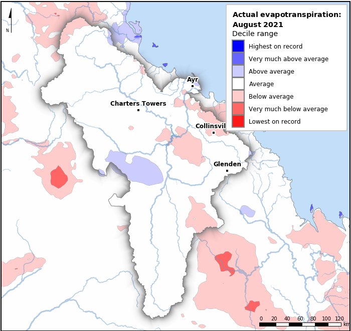 Actual evapotranspiration deciles: August 2021
