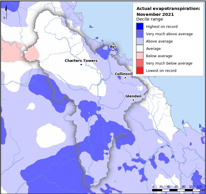 Actual evapotranspiration deciles: November 2021