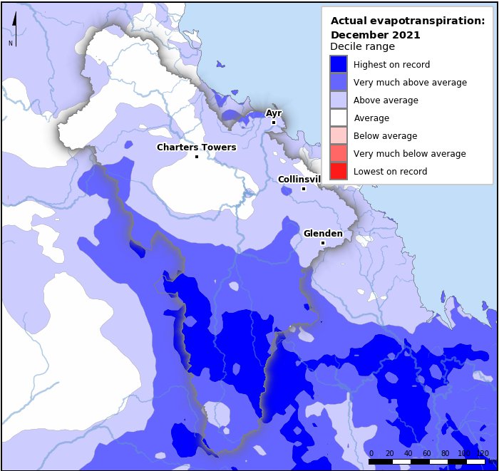Actual evapotranspiration deciles: December 2021
