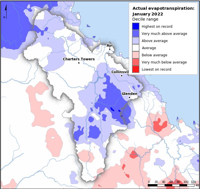 Actual evapotranspiration deciles: January 2022