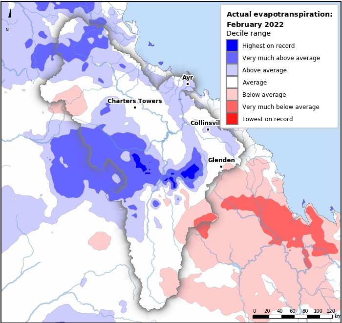 Actual evapotranspiration deciles: February 2022