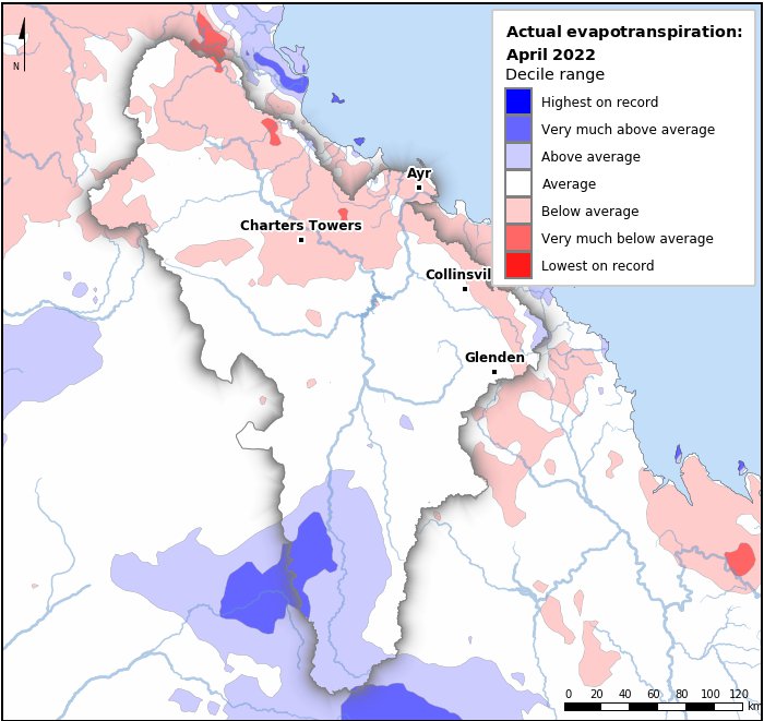 Actual evapotranspiration deciles: April 2022