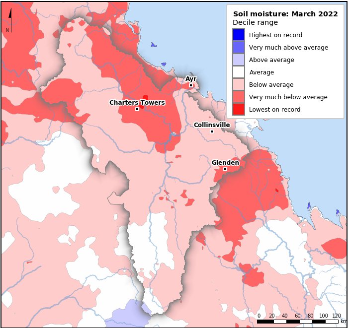 Soil moisture deciles: March 2022