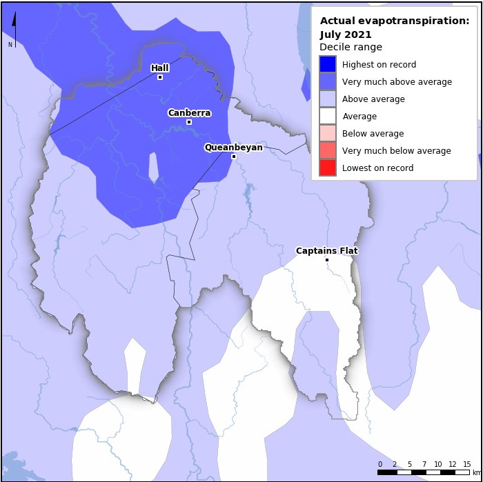 Actual evapotranspiration deciles: July 2021
