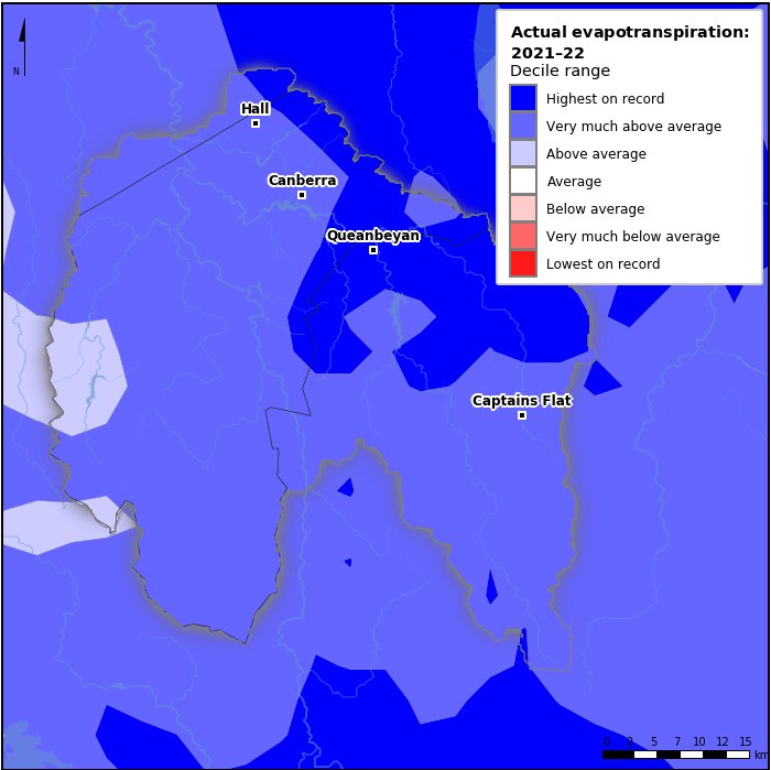 Actual evapotranspiration deciles: July 2021–June 2022