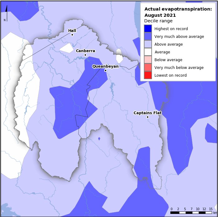 Actual evapotranspiration deciles: August 2021
