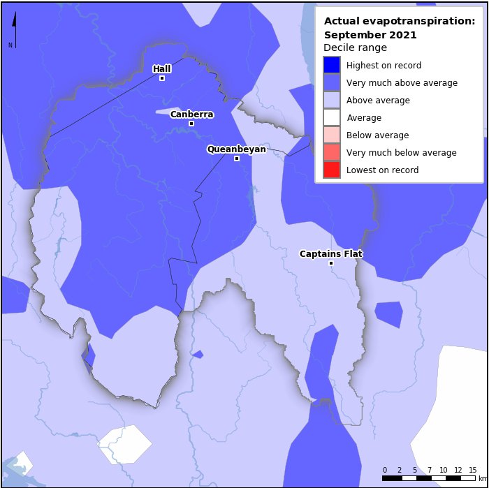 Actual evapotranspiration deciles: September 2021