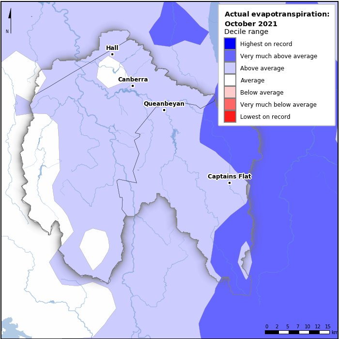 Actual evapotranspiration deciles: October 2021