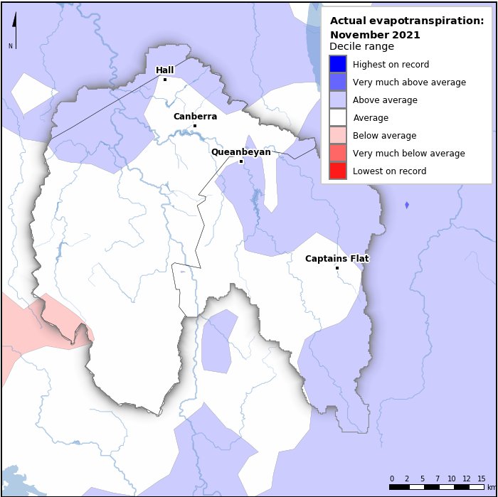 Actual evapotranspiration deciles: November 2021