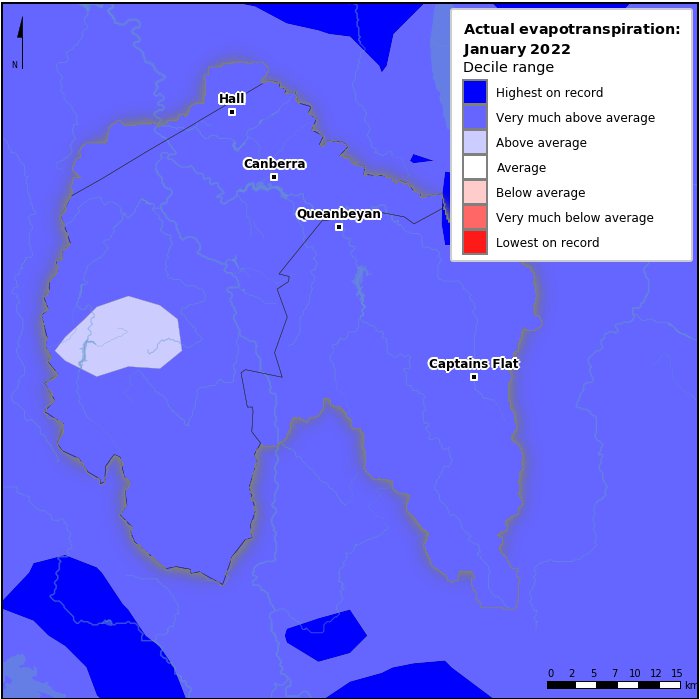 Actual evapotranspiration deciles: January 2022