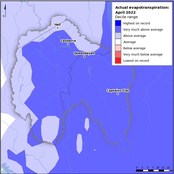 Actual evapotranspiration deciles: April 2022