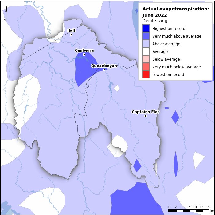 Actual evapotranspiration deciles: June 2022