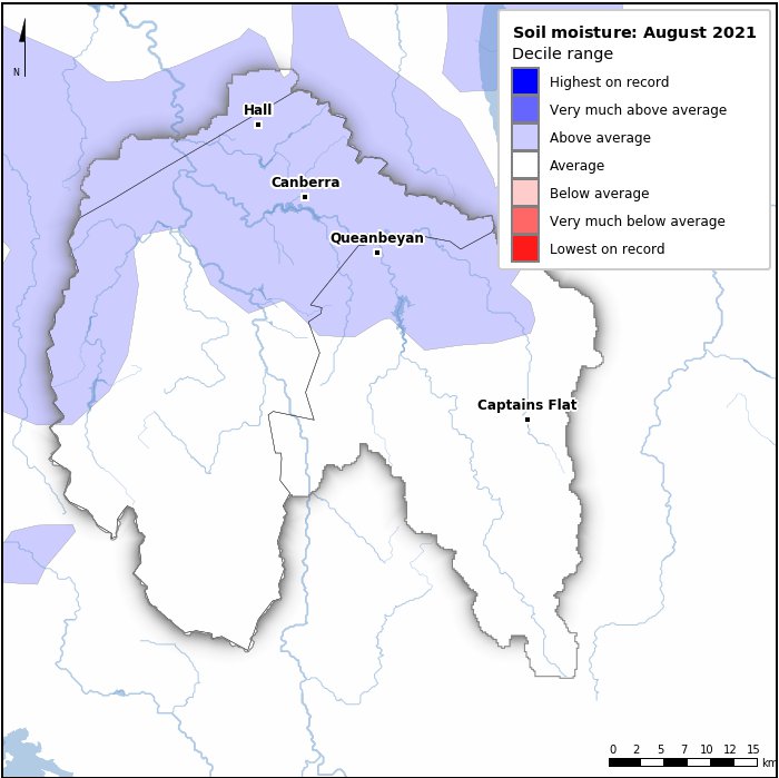 Soil moisture deciles: August 2021