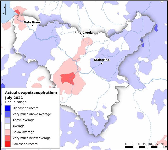 Actual evapotranspiration deciles: July 2021