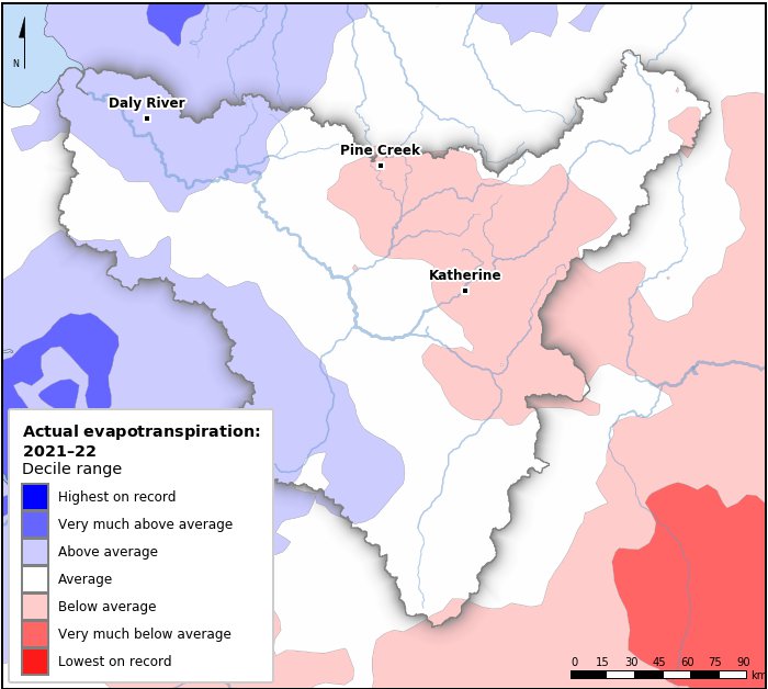 Actual evapotranspiration deciles: July 2021–June 2022