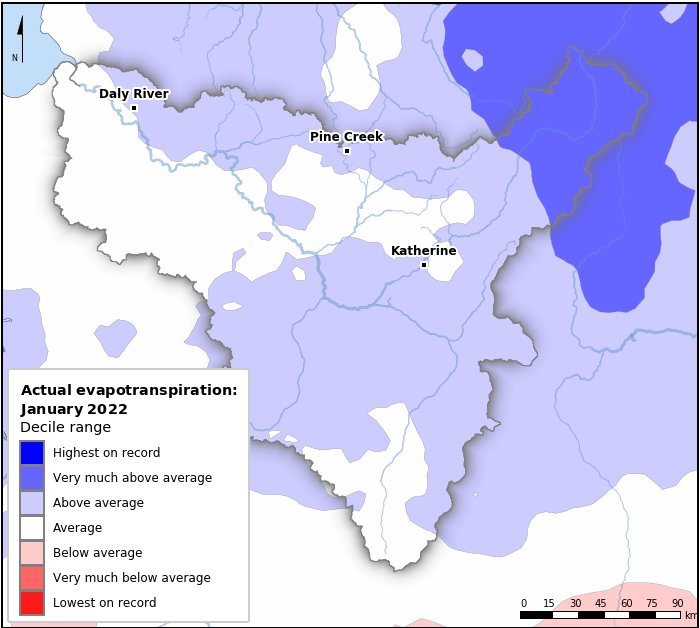 Actual evapotranspiration deciles: January 2022