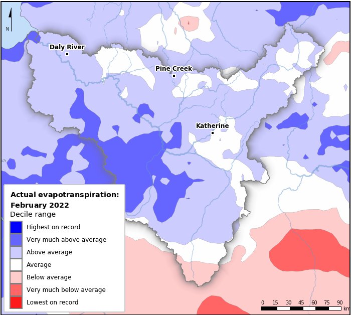 Actual evapotranspiration deciles: February 2022
