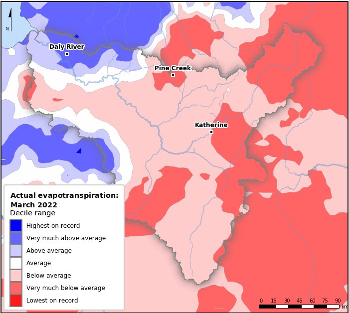 Actual evapotranspiration deciles: March 2022