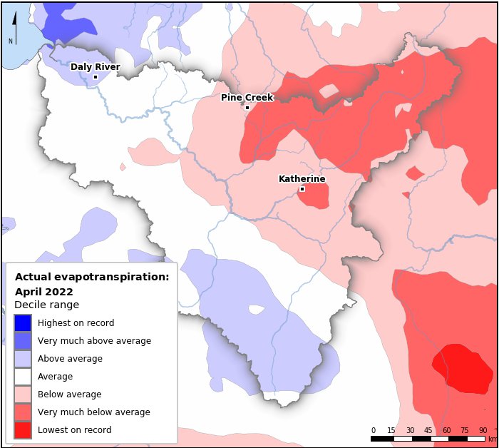 Actual evapotranspiration deciles: April 2022