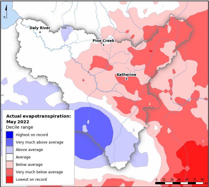 Actual evapotranspiration deciles: May 2022