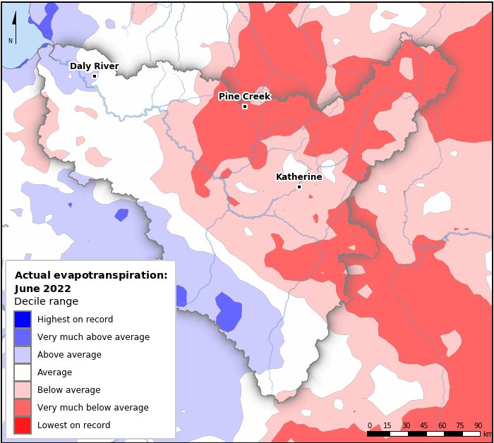 Actual evapotranspiration deciles: June 2022