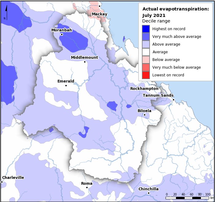 Actual evapotranspiration deciles: July 2021