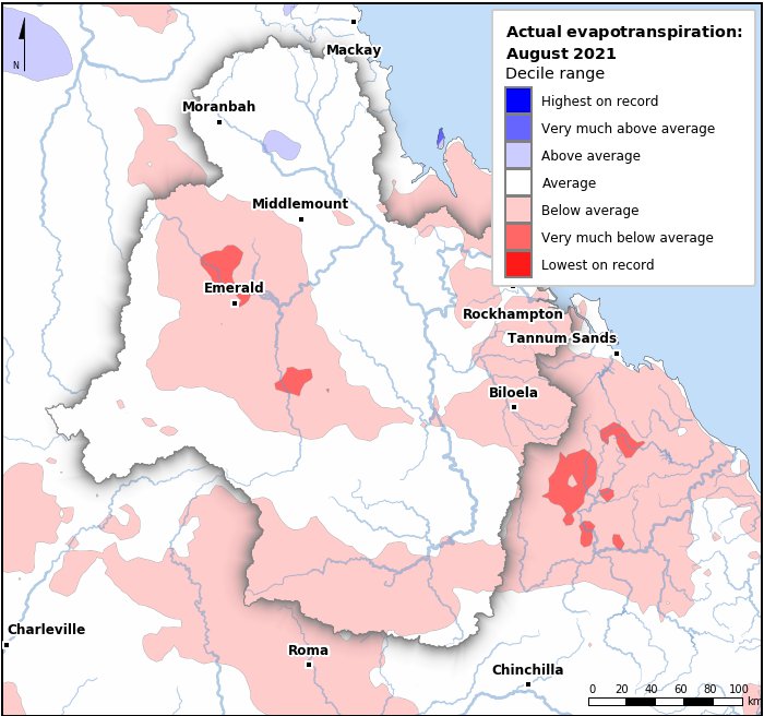 Actual evapotranspiration deciles: August 2021