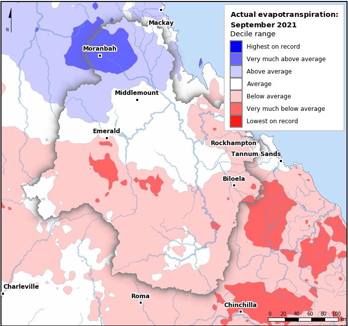 Actual evapotranspiration deciles: September 2021