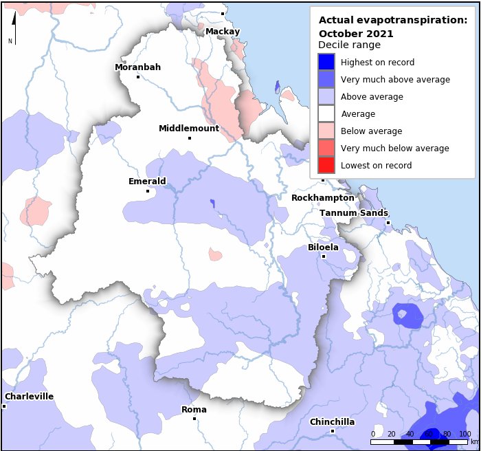 Actual evapotranspiration deciles: October 2021