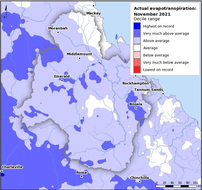Actual evapotranspiration deciles: November 2021