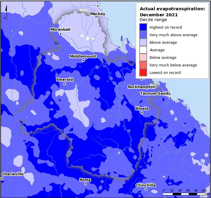 Actual evapotranspiration deciles: December 2021