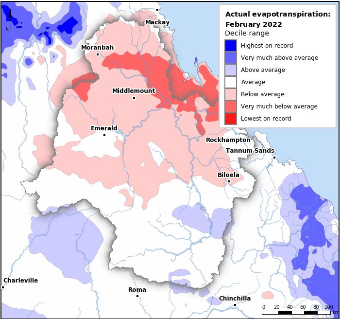 Actual evapotranspiration deciles: February 2022
