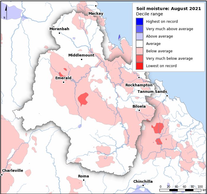 Soil moisture deciles: August 2021