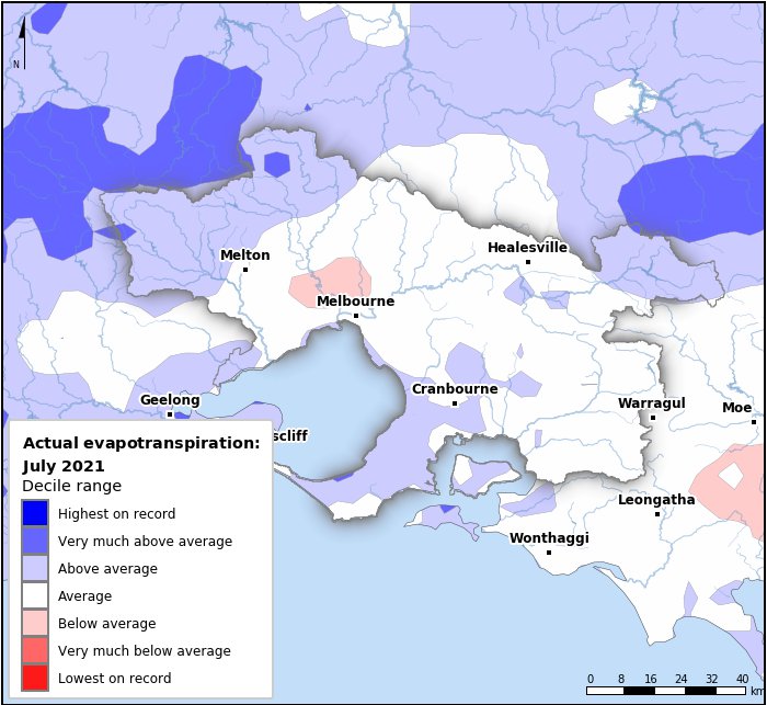 Actual evapotranspiration deciles: July 2021