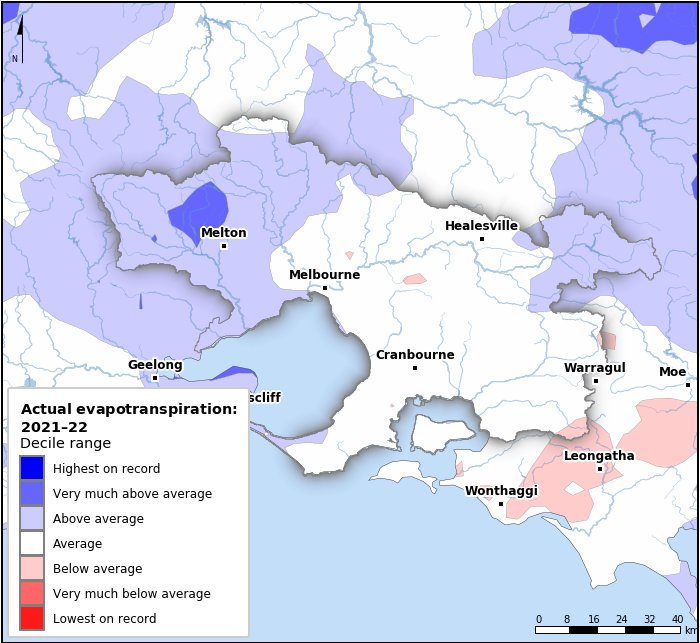 Actual evapotranspiration deciles: July 2021–June 2022