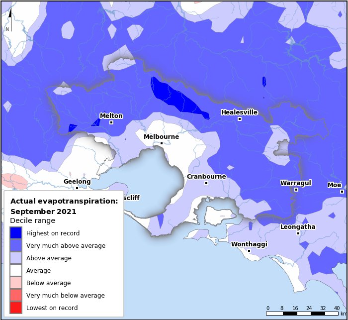 Actual evapotranspiration deciles: September 2021