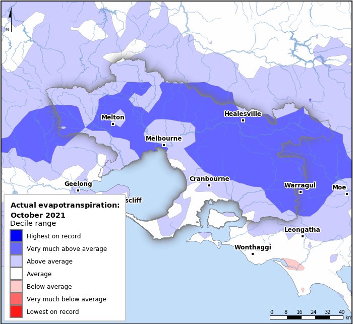 Actual evapotranspiration deciles: October 2021