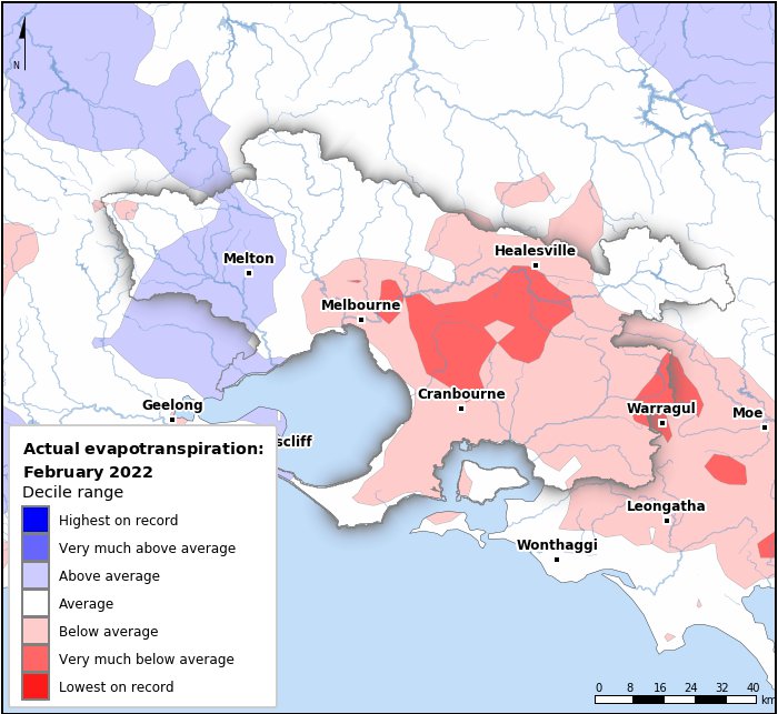 Actual evapotranspiration deciles: February 2022