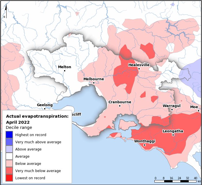 Actual evapotranspiration deciles: April 2022