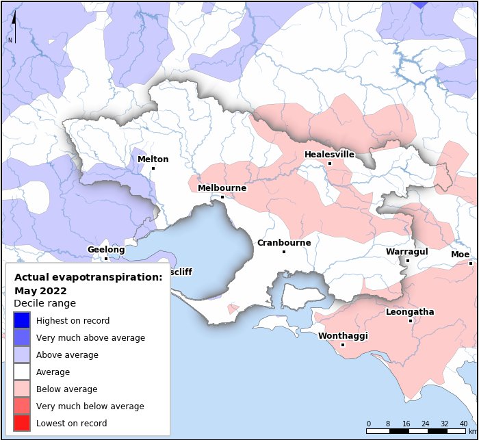 Actual evapotranspiration deciles: May 2022