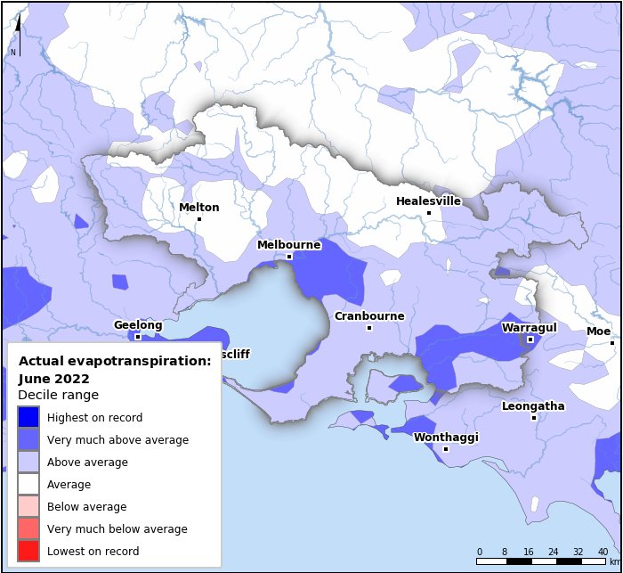 Actual evapotranspiration deciles: June 2022